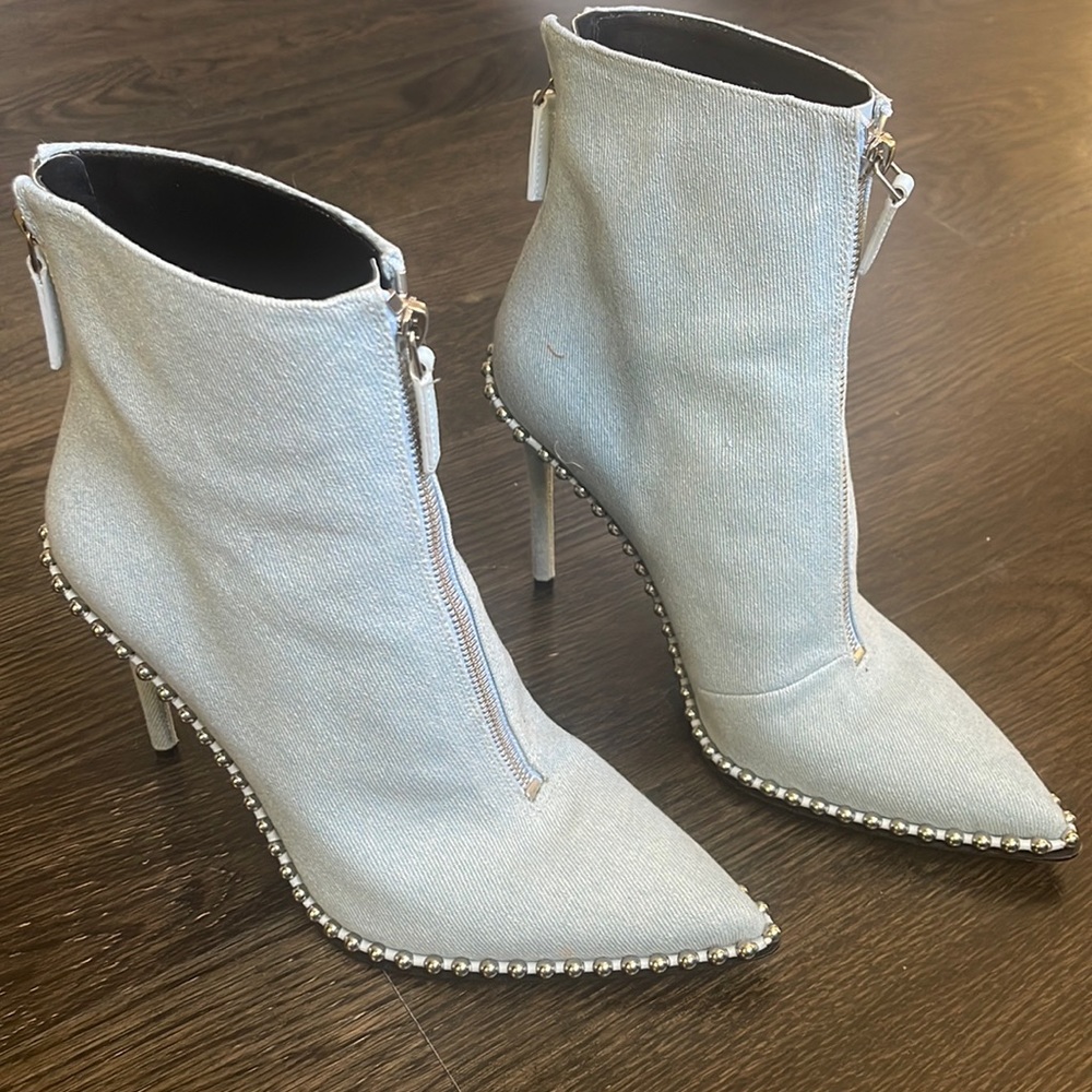 Alexander Wang Light Blue Wash Denim Eri Studded Pointed Toe Ankle Boots